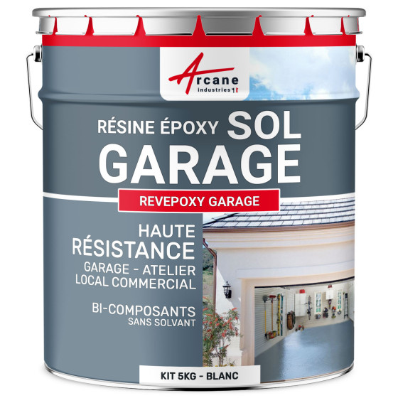 Résine sol garage / Peinture époxy sol : REVEPOXY GARAGE-kit5Kg-Blanc-Aspect / Couleur