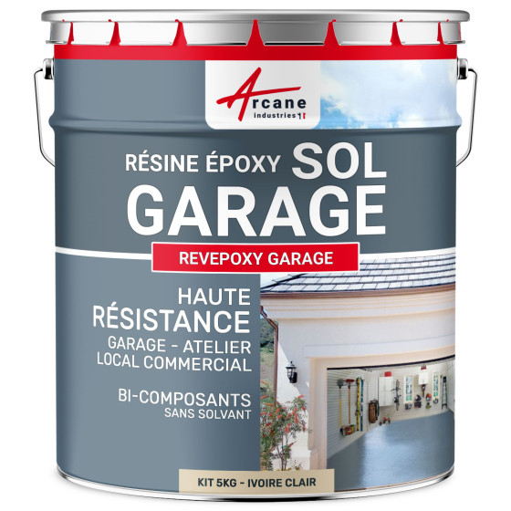 Résine sol garage / Peinture époxy sol : REVEPOXY GARAGE-kit5Kg-Ivoire-claire-ral-1015-Aspect / Couleur