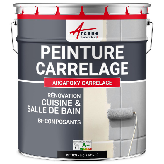 PEINTURE CARRELAGE CUISINE ET SALLE DE BAIN  - RÉSINE CARRELAGE-Kit1Kg-RAL-9005-Noir-fonce-Aspect / Couleur