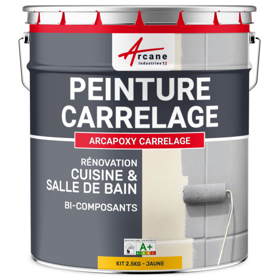 PEINTURE CARRELAGE CUISINE ET SALLE DE BAIN  - RÉSINE CARRELAGE-Kit2-5Kg-RAL-1023-Jaune-Aspect / Couleur