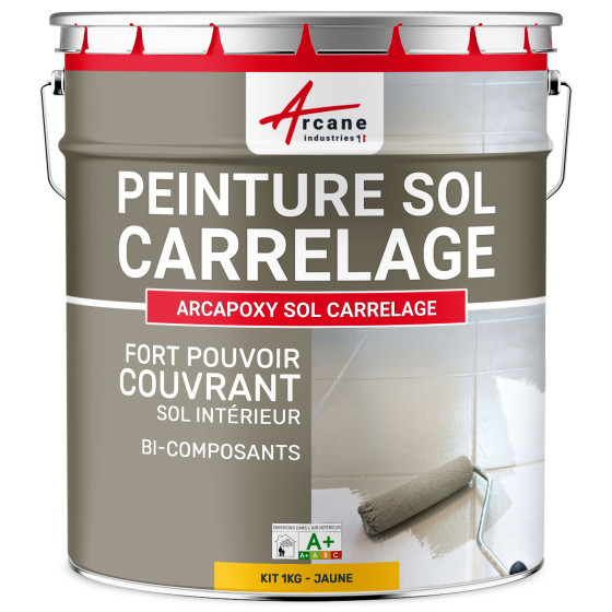Peinture Sol Carrelage - Résine époxy pour sol carrelé-Kit1Kg-RAL-1023-Jaune-Aspect / Couleur Peinture Sol Carrelage - Résine époxy pour sol carrelé-Kit1Kg-RAL-1023-Jaune-Aspect / Couleur
