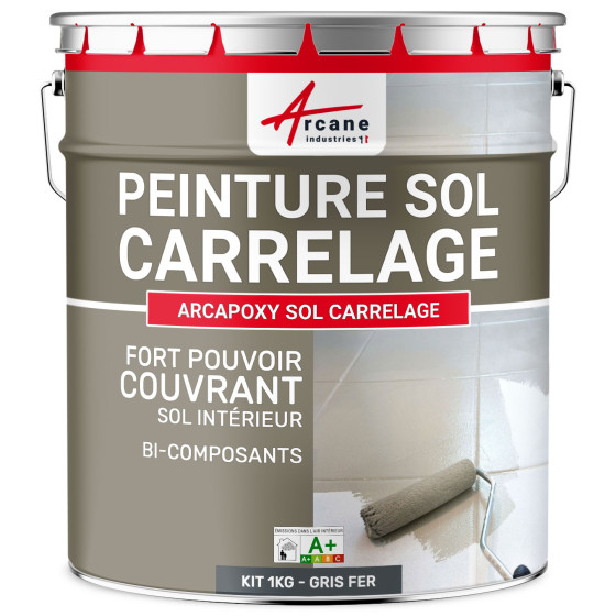 Peinture Sol Carrelage - Résine époxy pour sol carrelé-Kit1Kg-RAL-7011-Gris-fer-Aspect / Couleur