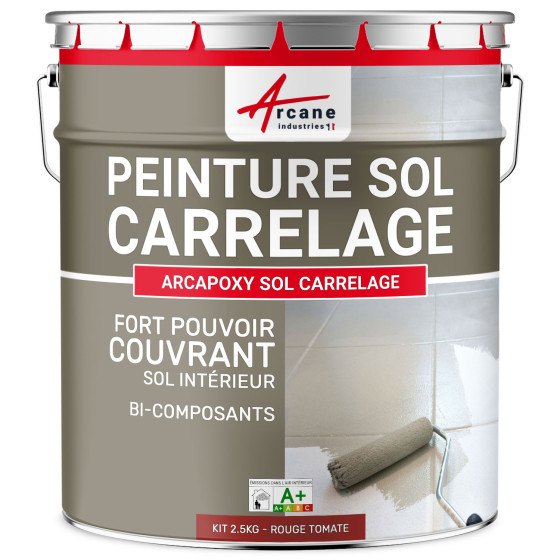 Peinture Sol Carrelage - Résine époxy pour sol carrelé-Kit2-5Kg-RAL-3013-Rouge-Tomate-Aspect / Couleur