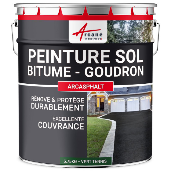 Peinture bitume / peinture goudron  - ARCASPHALT-3-75Kg-Vert-tennis-Aspect / Couleur