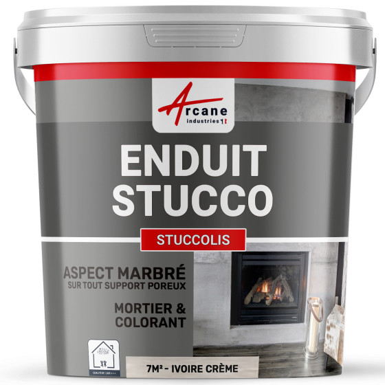 Peinture stucco, enduit STUCCOLIS avec mortier et colorant-kit7m2-Ivoire-Creme-Aspect / Couleur