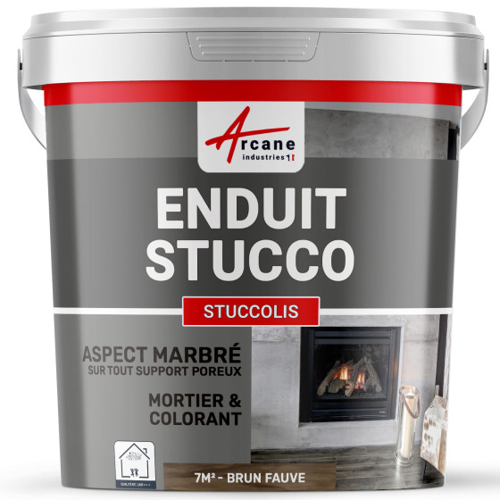Peinture stucco, enduit STUCCOLIS avec mortier et colorant-kit7m2-Brun-fauve-Aspect / Couleur