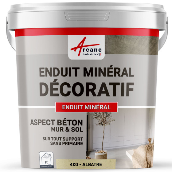 ENDUIT MINERAL DECORATIF COLORE ASPECT BETON - enduit de décoration murale et sol-4Kg-Albatre-Aspect / Couleur