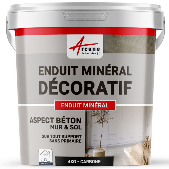 ENDUIT MINERAL DECORATIF COLORE ASPECT BETON - enduit de décoration murale et sol-4Kg-Carbone-Aspect / Couleur
