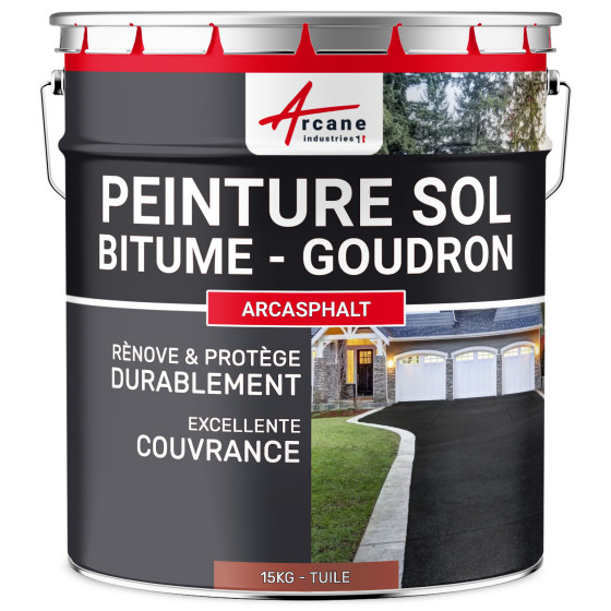 Peinture bitume / peinture goudron : Résine solpour asphalte, goudron, enrobé - ARCASPHALT - TUILE 15kg - Couleur / Aspect