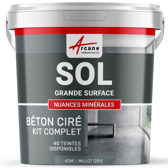 KIT BETON CIRE SOL GRANDE SURFACE HAUTE PROTECTION-Kit60m2-Mulot-Gris-Aspect / Couleur