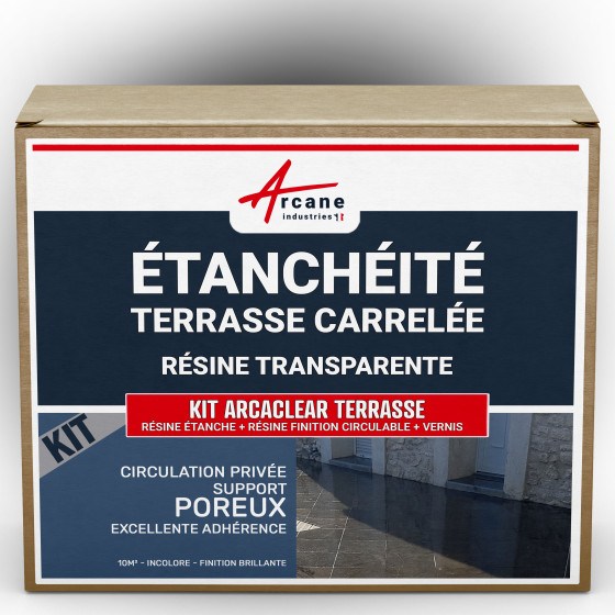 Résine étanchéité vernis résine finition circulable : KIT ARCACLEAR TERRASSE-10m2-privporeux-B-Couleur / Aspect