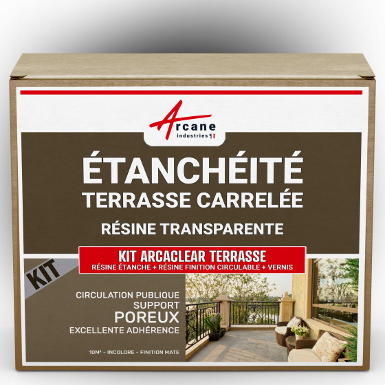 Résine étanchéité vernis résine finition circulable : KIT ARCACLEAR TERRASSE-10m2-pubporeux-M-Couleur / Aspect