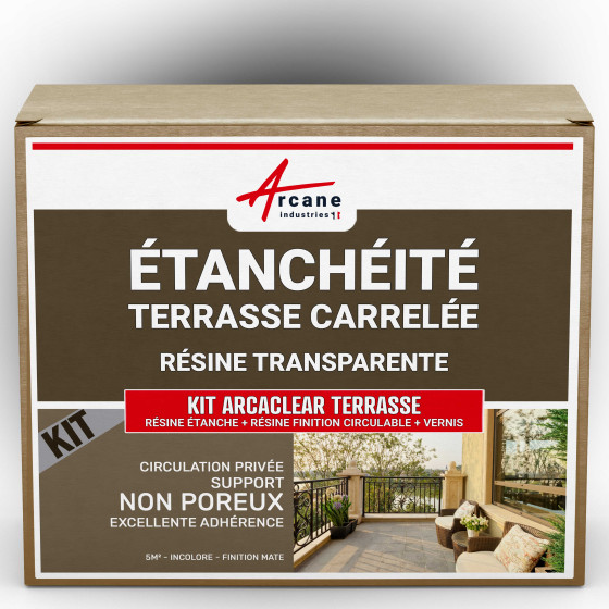 Résine étanchéité vernis résine finition circulable : KIT ARCACLEAR TERRASSE-5m2-privnonporeux-M-Couleur / Aspect