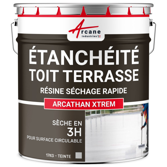 Résine étanchéité toit plat et terrasse  : ARCATHAN XTREM-17Kg-jusqua-11m2-2-couches-Gris-clair-Couleur / Aspect