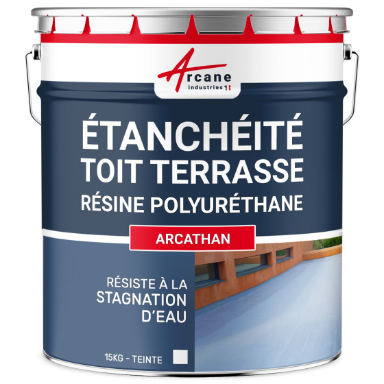Étanchéité toit terrasse et plat  - Résine Polyuréthane Colorée : ARCATHAN-15Kg-Blanc-Couleur / Aspect