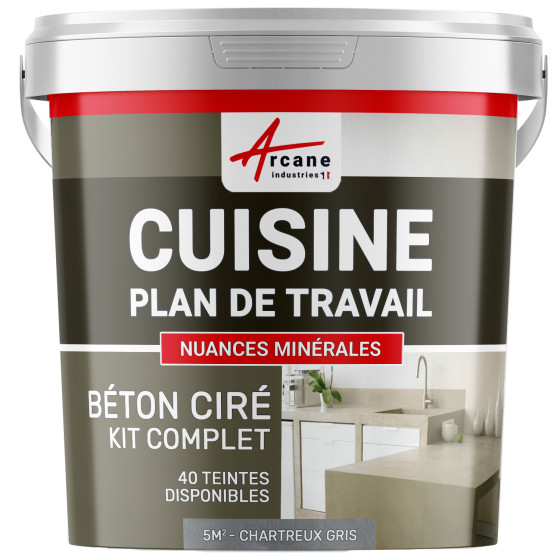 1-Main-Béton Ciré Cuisine : Plan de travail, Crédence  - Kit 5m2 - Chartreux gris