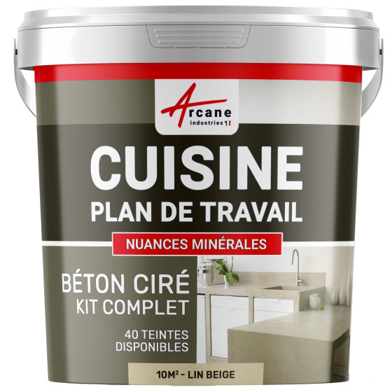 1-Main-Béton Ciré Cuisine : Plan de travail, Crédence - Kit 10m2 - Lin beige