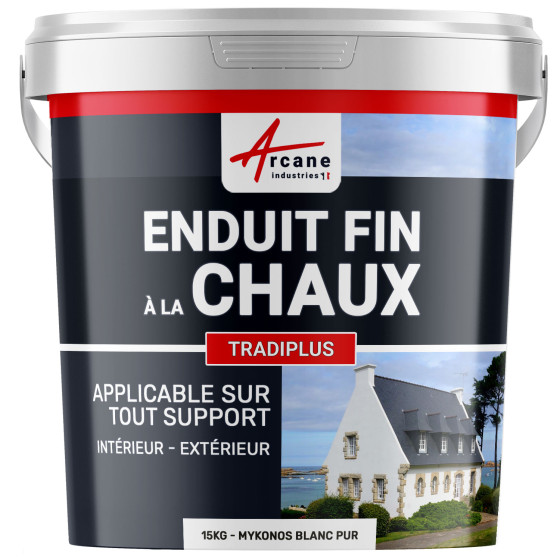 Enduit chaux fin pour décoration intérieure et extérieur - TRADIPLUS-kit15kg-Mykonos-Blanc-Pur-Aspect / Couleur