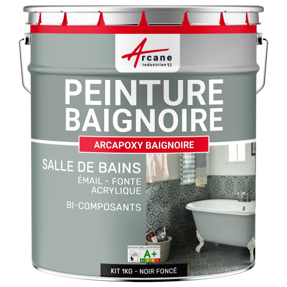 PEINTURE BAIGNOIRE - Résine rénovation baignoire lavabo émail salle de bain-Kit1Kg-RAL-9005-Noir-fonce-Aspect / Couleur