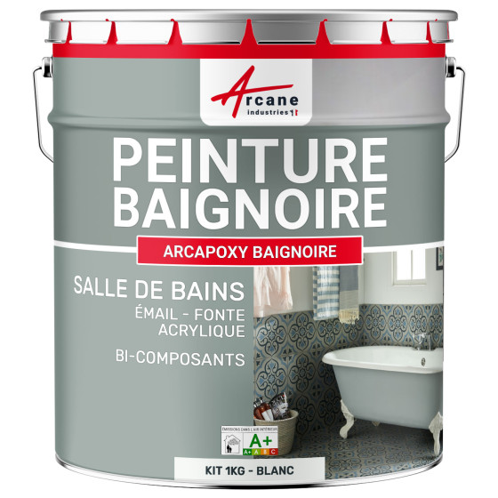 PEINTURE BAIGNOIRE - Résine rénovation baignoire lavabo émail salle de bain-Kit1Kg-RAL-9003-Blanc-Aspect / Couleur