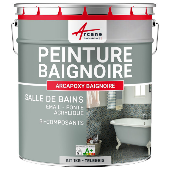 PEINTURE BAIGNOIRE - Résine rénovation baignoire lavabo émail salle de bain-Kit1Kg-Ral-7047-Telegris-4-Aspect / Couleur