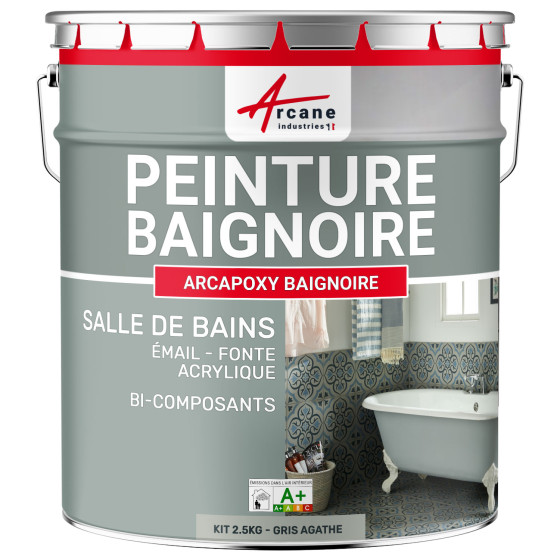 PEINTURE BAIGNOIRE - Résine rénovation baignoire lavabo émail salle de bain-Kit2-5Kg-RAL-7038-Gris-agathe-Aspect / Couleur