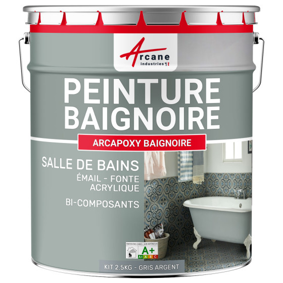 PEINTURE BAIGNOIRE - Résine rénovation baignoire lavabo émail salle de bain-Kit2-5Kg-RAL-7001-Gris-Argent-Aspect / Couleur