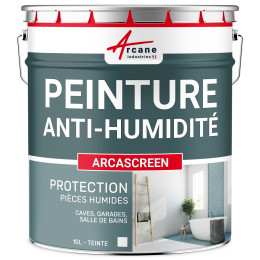 Peinture anti humidité pour des murs humides de salle de bain ou cave : ARCASCREEN-10L-jusqua-40m2-Blanc-Couleur / Aspect