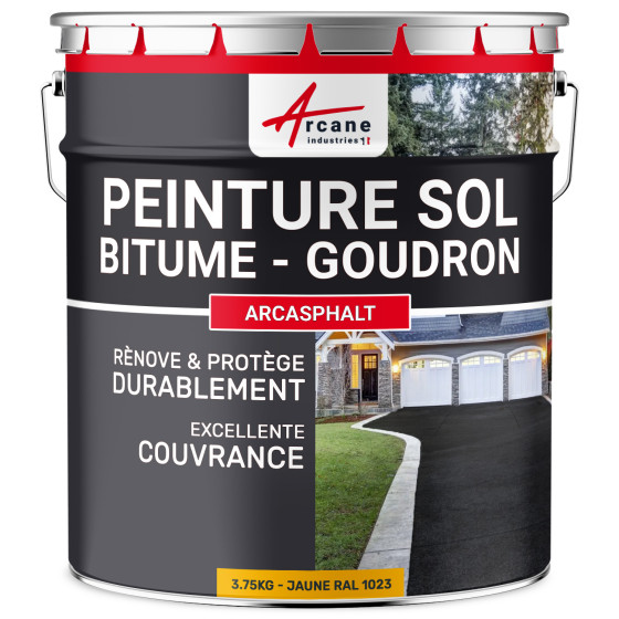 Peinture bitume / peinture goudron : Résine sol pour asphalte, goudron, enrobé - ARCASPHALT 3.75KG jaune ral 1023 - Couleur / As Peinture bitume / peinture goudron : Résine sol pour asphalte, goudron, enrobé - ARCASPHALT 3.75KG jaune ral 1023 - Couleur / As