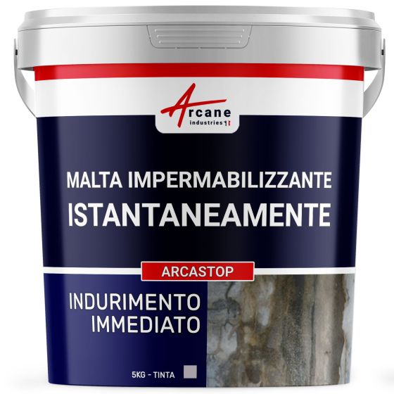 Mortero anti-infiltrazione d'acqua a presa ultra rapida per colmatazione: ARCASTOP 5 kg Mortero anti-infiltrazione d'acqua a presa ultra rapida per colmatazione: ARCASTOP 5 kg