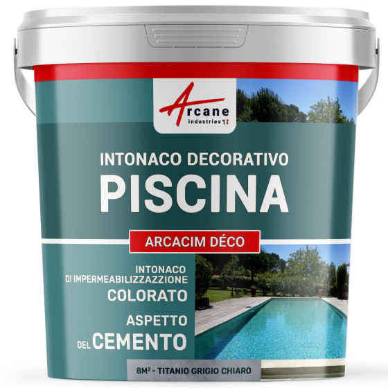 Intonaco Decorativo di Finitura per Piscina: ARCACIM Déco 8 m² Titanio Grigio Chiaro