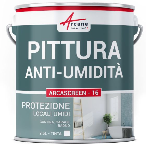 Pittura anti-umidità per pareti umide di bagni o cantine: ARCASCREEN - 16 2.5 L (fino a 10 m²) Pittura anti-umidità per pareti umide di bagni o cantine: ARCASCREEN - 16 2.5 L (fino a 10 m²)