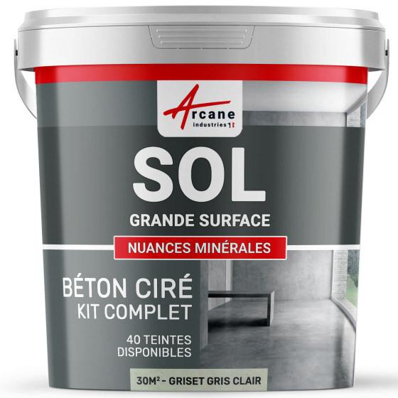 KIT BETON CIRE SOL GRANDE SURFACE HAUTE PROTECTION-Kit30m2-Griset-Gris-clair-Aspect / Couleur