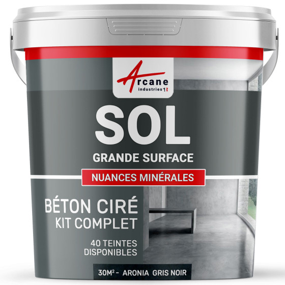 KIT BETON CIRE SOL GRANDE SURFACE HAUTE PROTECTION-Kit30m2-Aronia-Gris-Noir-Aspect / Couleur