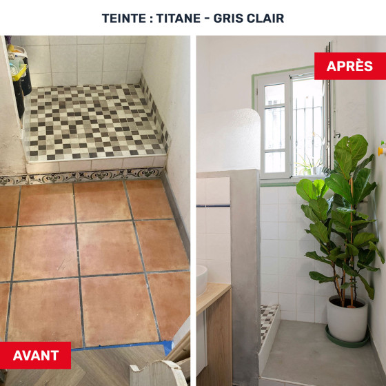 3-USP-Kit Béton Ciré Salle de Bain :Enduit imperméable - avant après - titane gris clair