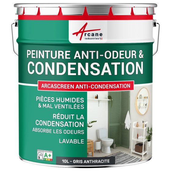 Peinture anti-condensation, anti-odeurs pour pièce humide : ARCASCREEN ANTI-CONDENSATION 10L gris anthracite