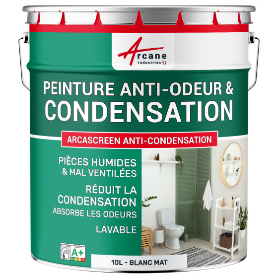 Peinture anti-condensation, anti-odeurs pour pièce humide : ARCASCREEN ANTI-CONDENSATION 10L blanc mat Peinture anti-condensation, anti-odeurs pour pièce humide : ARCASCREEN ANTI-CONDENSATION 10L blanc mat