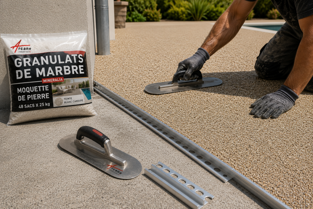 Accessoires steentapijt: gereedschap en aluminium rails